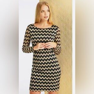 NWT Nine West Black and Gold Chevron Lace Cocktail Dress Size 6
